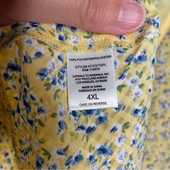 Pleione Dress Floral V Neck Layered Ruffle Sleeveless Yellow Blue Plus Size 4X - Picture 8 of 11
